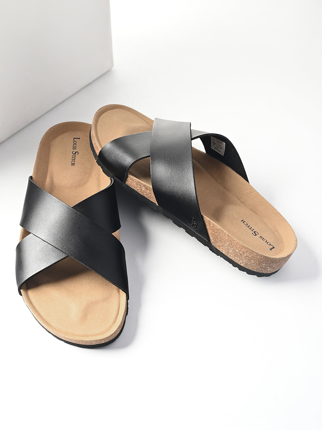 Jet Black Lightweight Cross Strap Casual Slip-on Cork Sandal