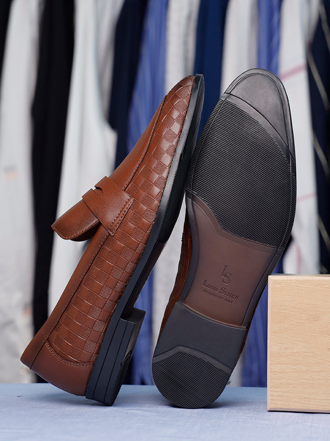 Tan Handcrafted Embossed Moccasins Slipons