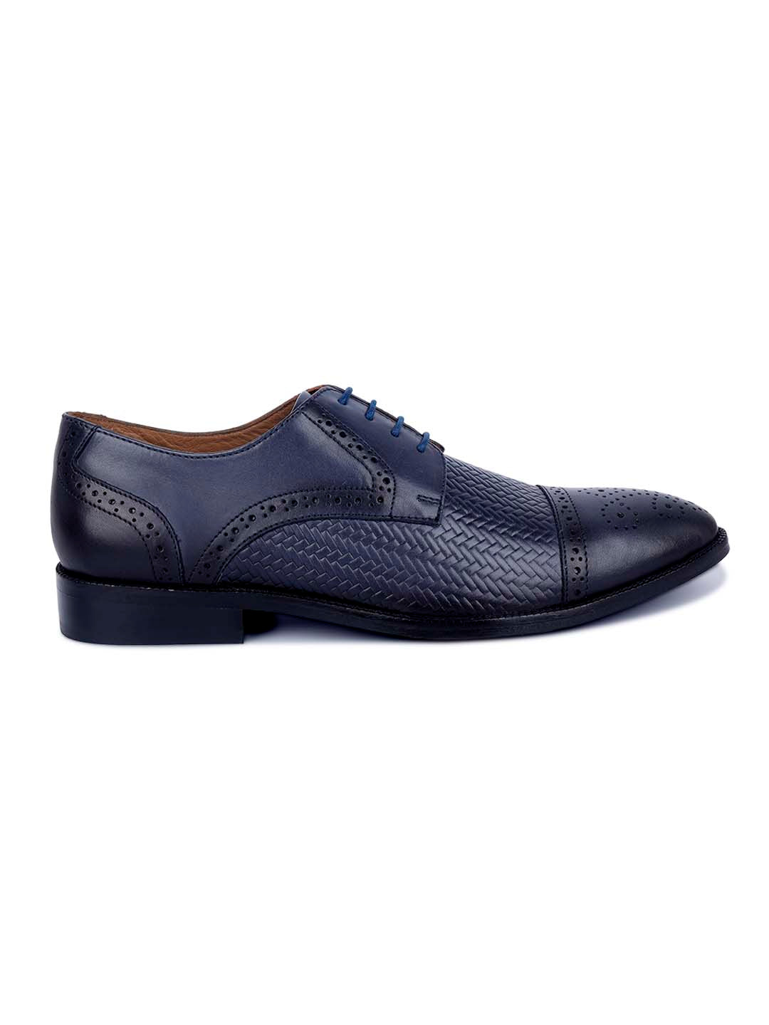 Federal Blue Handmade Premium Italian Leather Weaved Oxfords