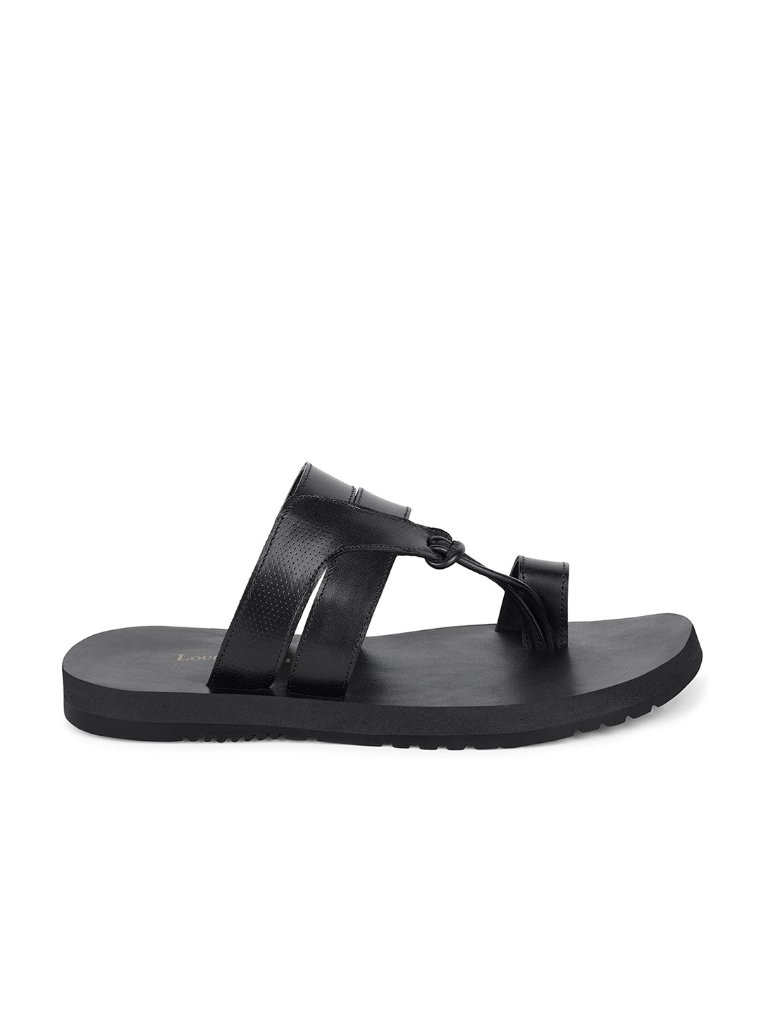 Jet Black Open Toe Style Lightweight Toe Ring with Strap Leather Sandal