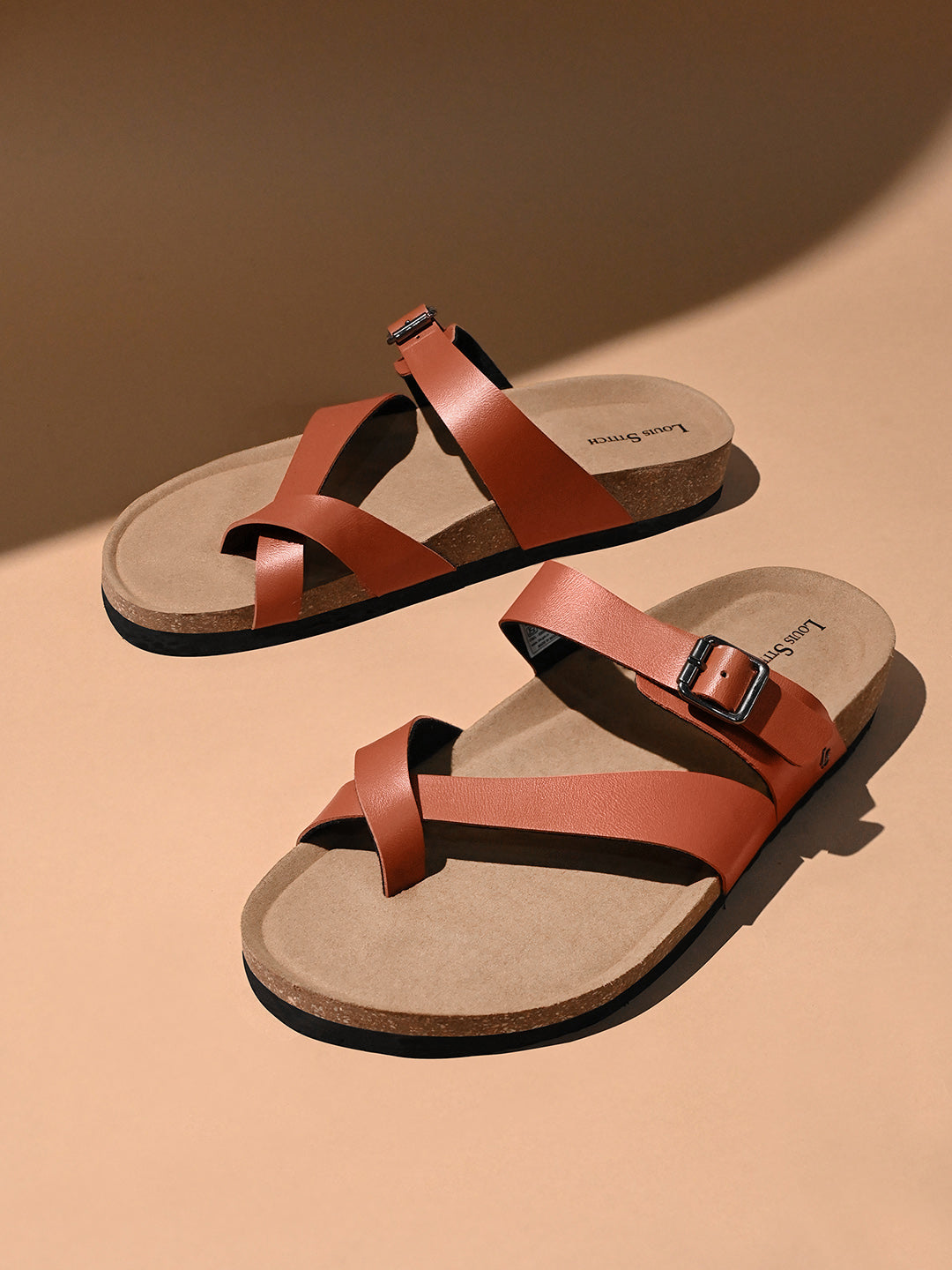 Tan Lightweight Open Toe ring Slip-on Cork Sandal