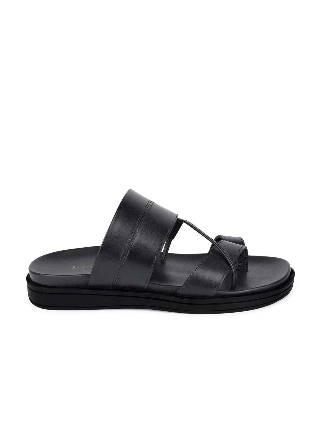 Jet Black Open Toe Style Lightweight Toe Ring Leather Sandal