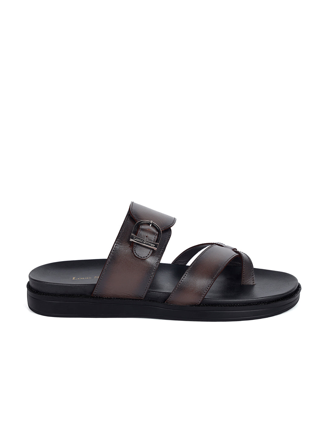 Brunette Brown Toe Ring Lightweight Leather Sandal with Adjustable Buckle