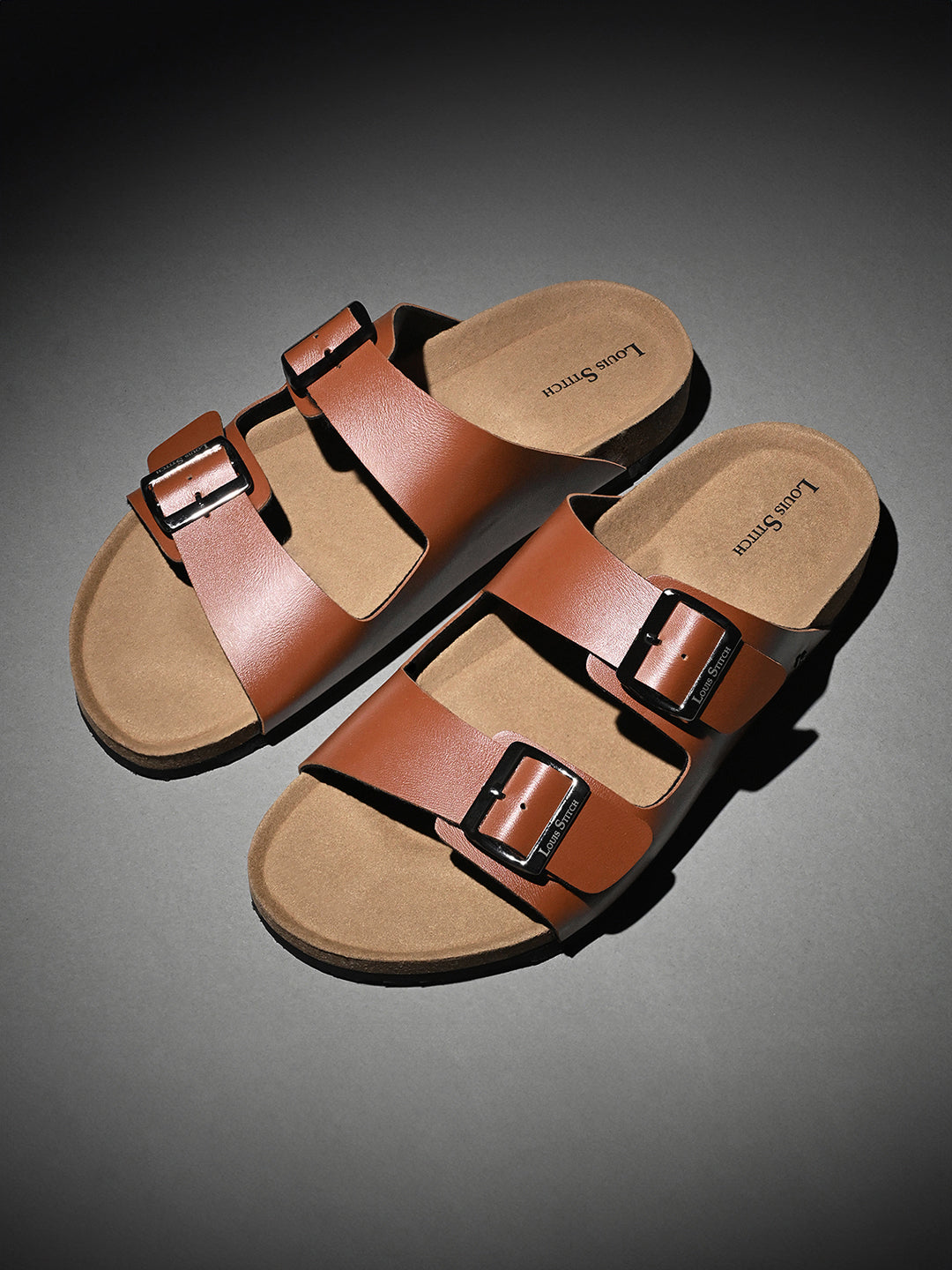 Tan Lightweight Open Toe Double Strap Slip-on Cork Sandal