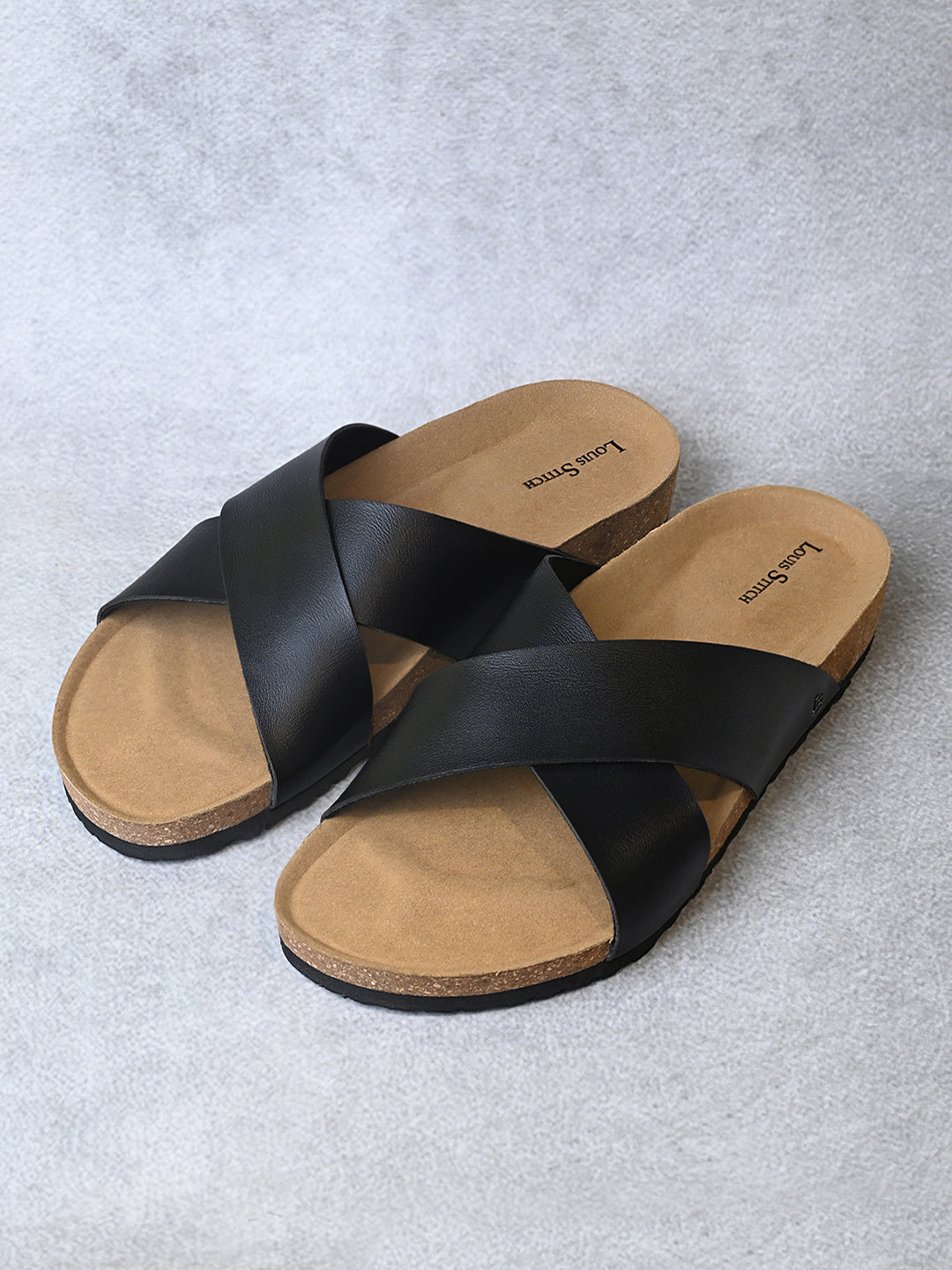 Jet Black Lightweight Cross Strap Casual Slip-on Cork Sandal