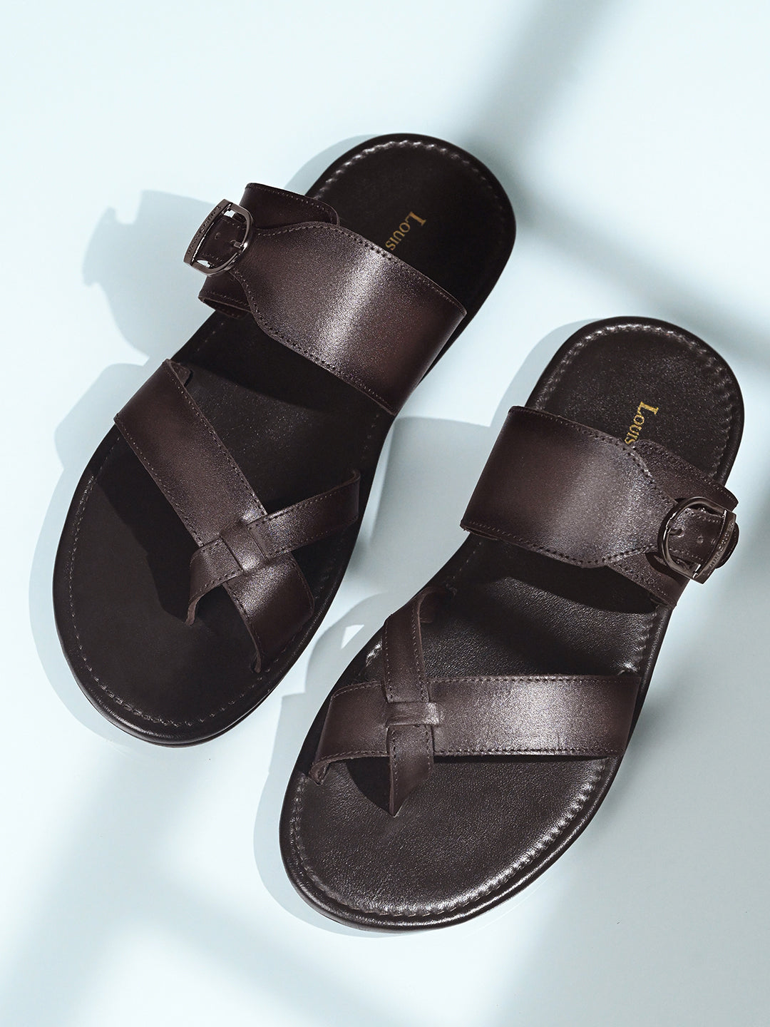 Brunette Brown Lightweight Open Toe Leather Sandal with Adjustable Buckle