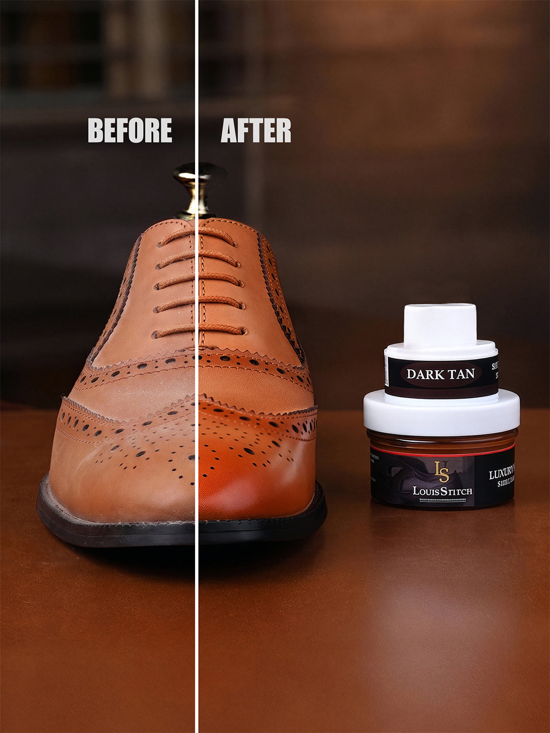 Dark Tan Leather Shoe Cream with Applicator - Best for Shoes and other leather articles (Pack of 2)