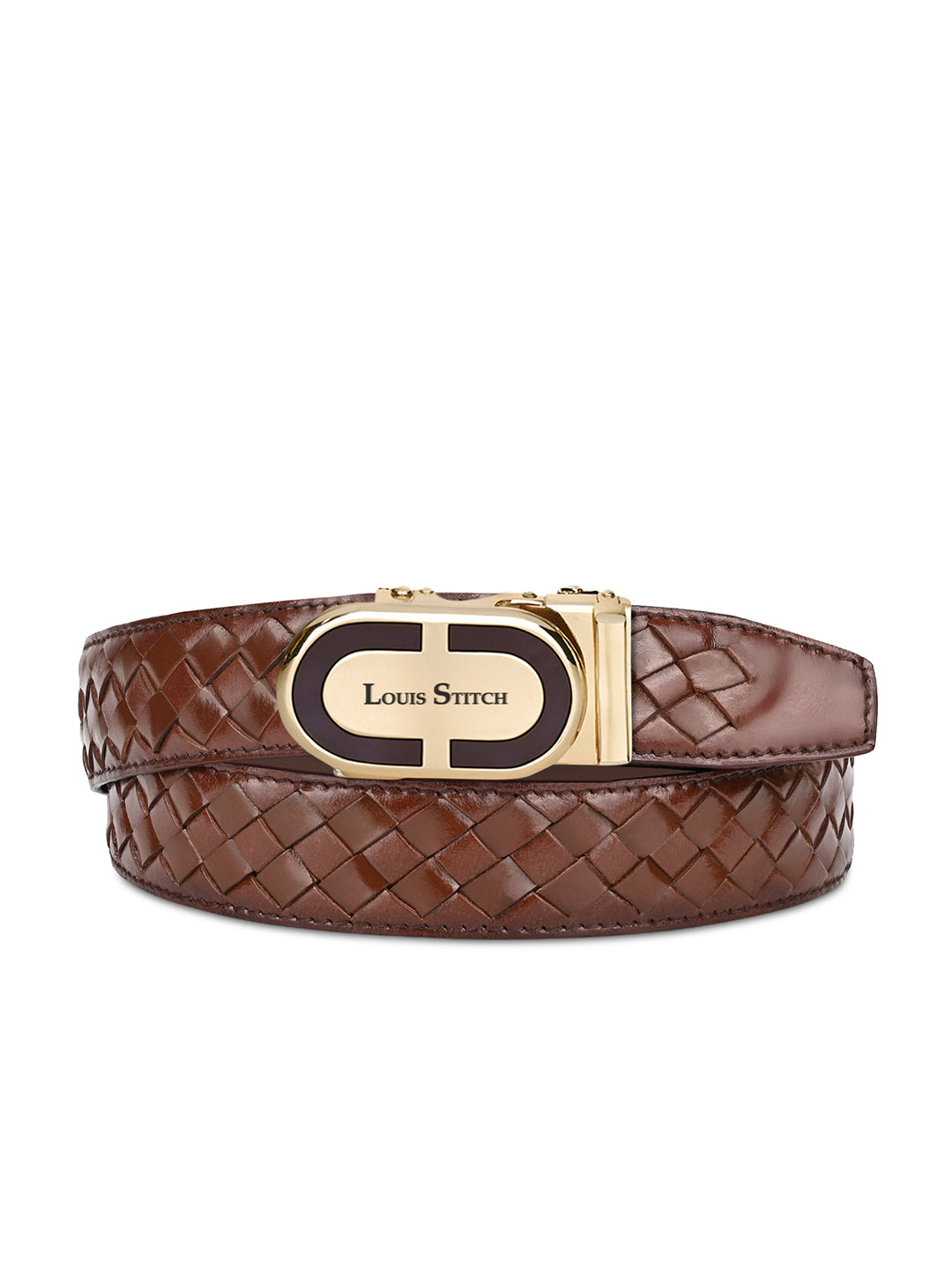 Premium VT Leather Men's Golden Buckle Auto Lock Belt