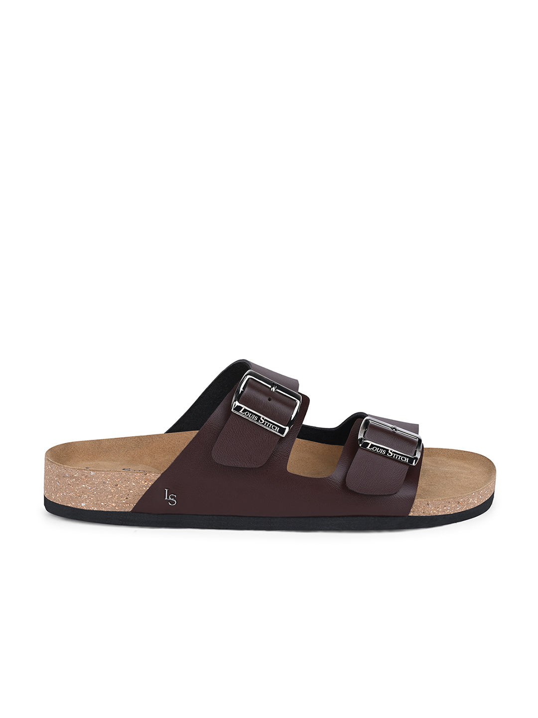 Brunette Brown Lightweight Open Toe Double Strap Slip-on Cork Sandal