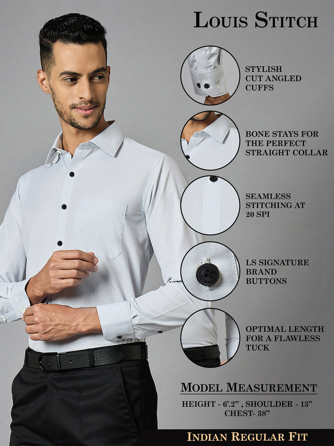 Men's Grey Full Sleeves Regular Fit Formal Shirt