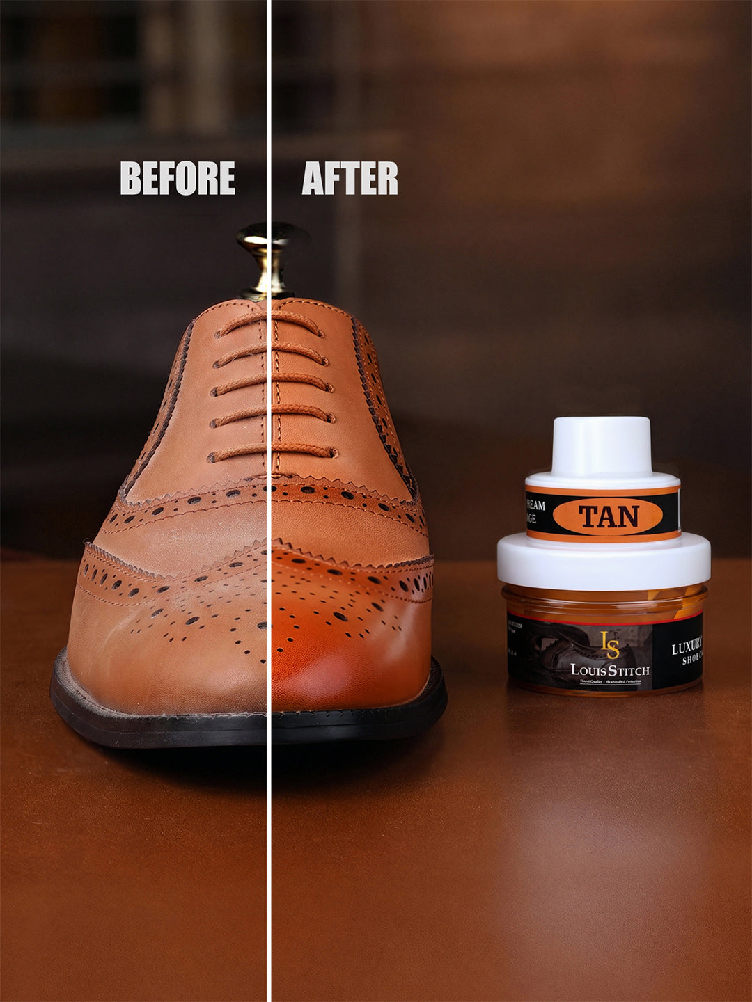 Tan Leather Shoe Cream with Applicator - Best for Shoes and other leather articles (Pack of 2)