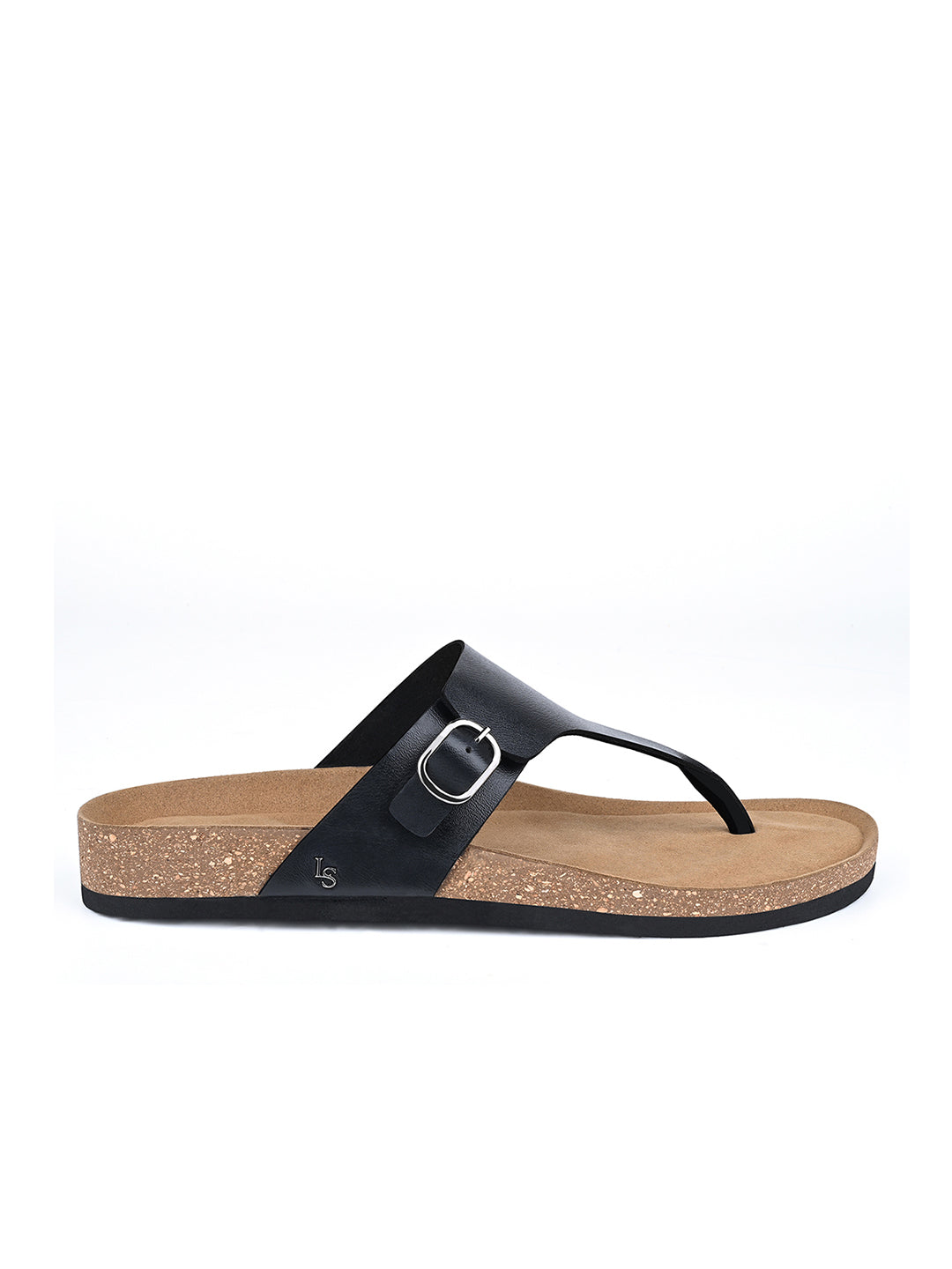 Jet Black Open Toe Lightweight Thong Style Cork Sandal