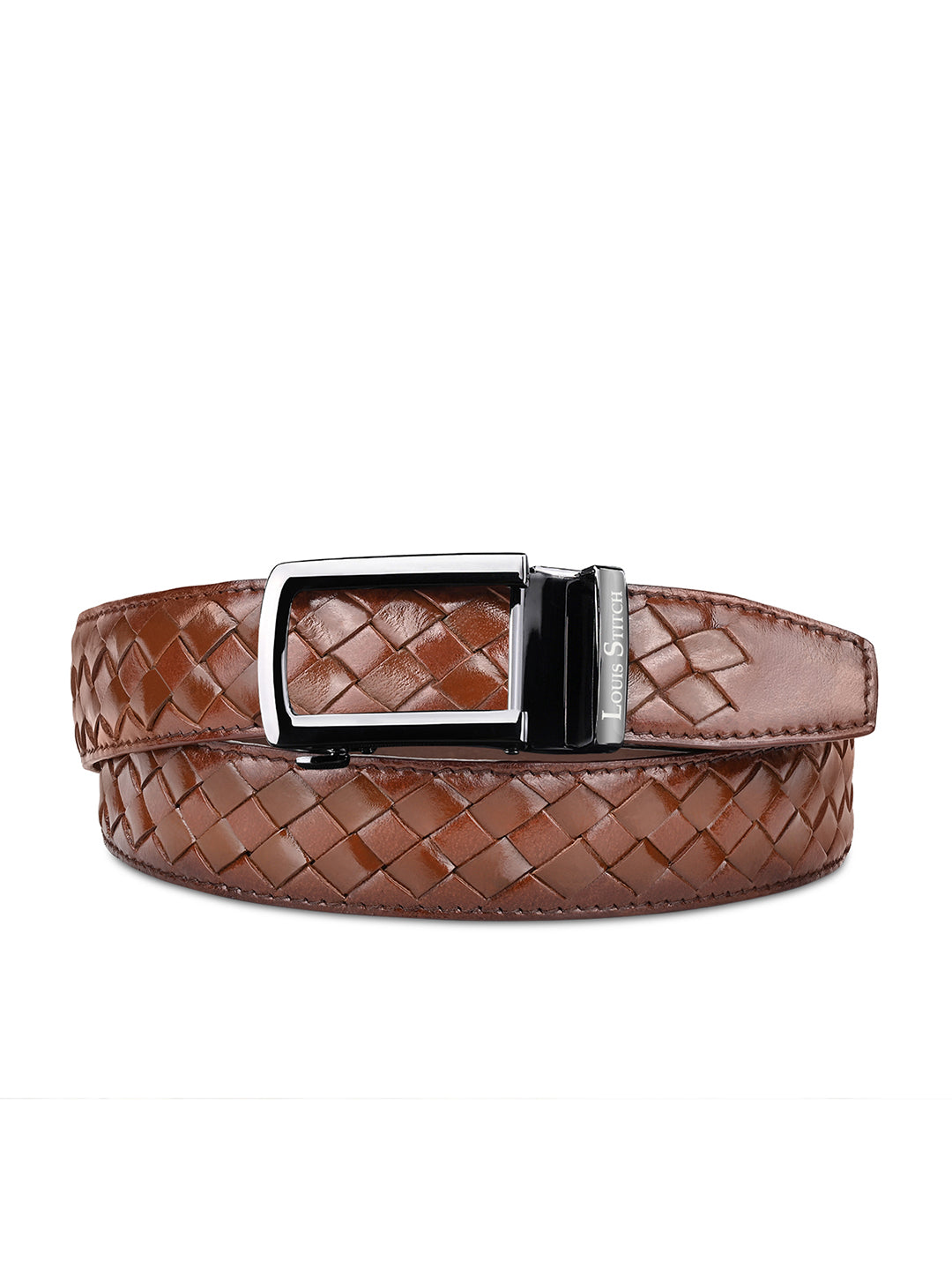 Premium VT Leather Men's Gunmetal Black Buckle Auto Lock Belt