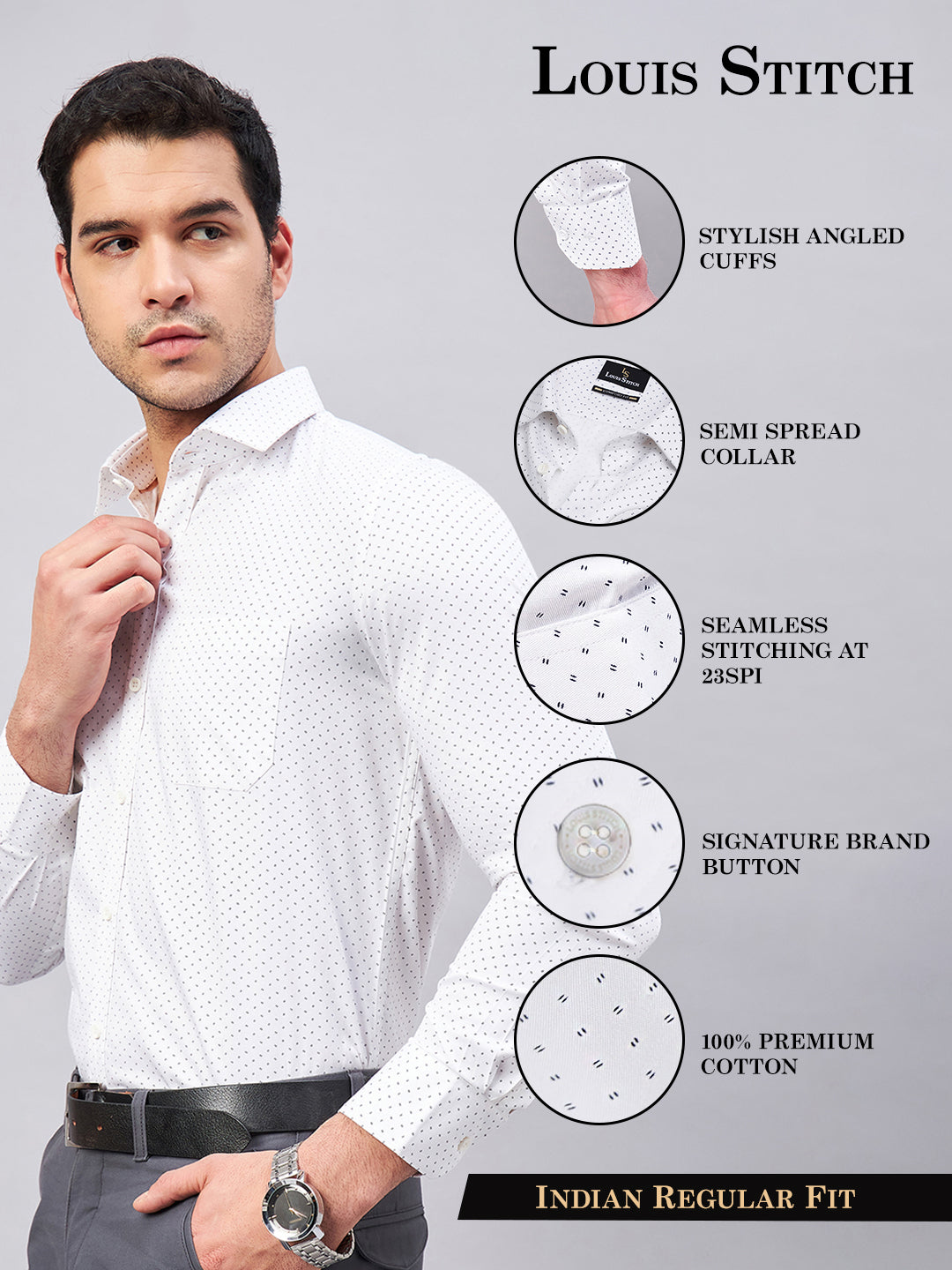 Regular Fit Formal Geometric White Shirt For Men