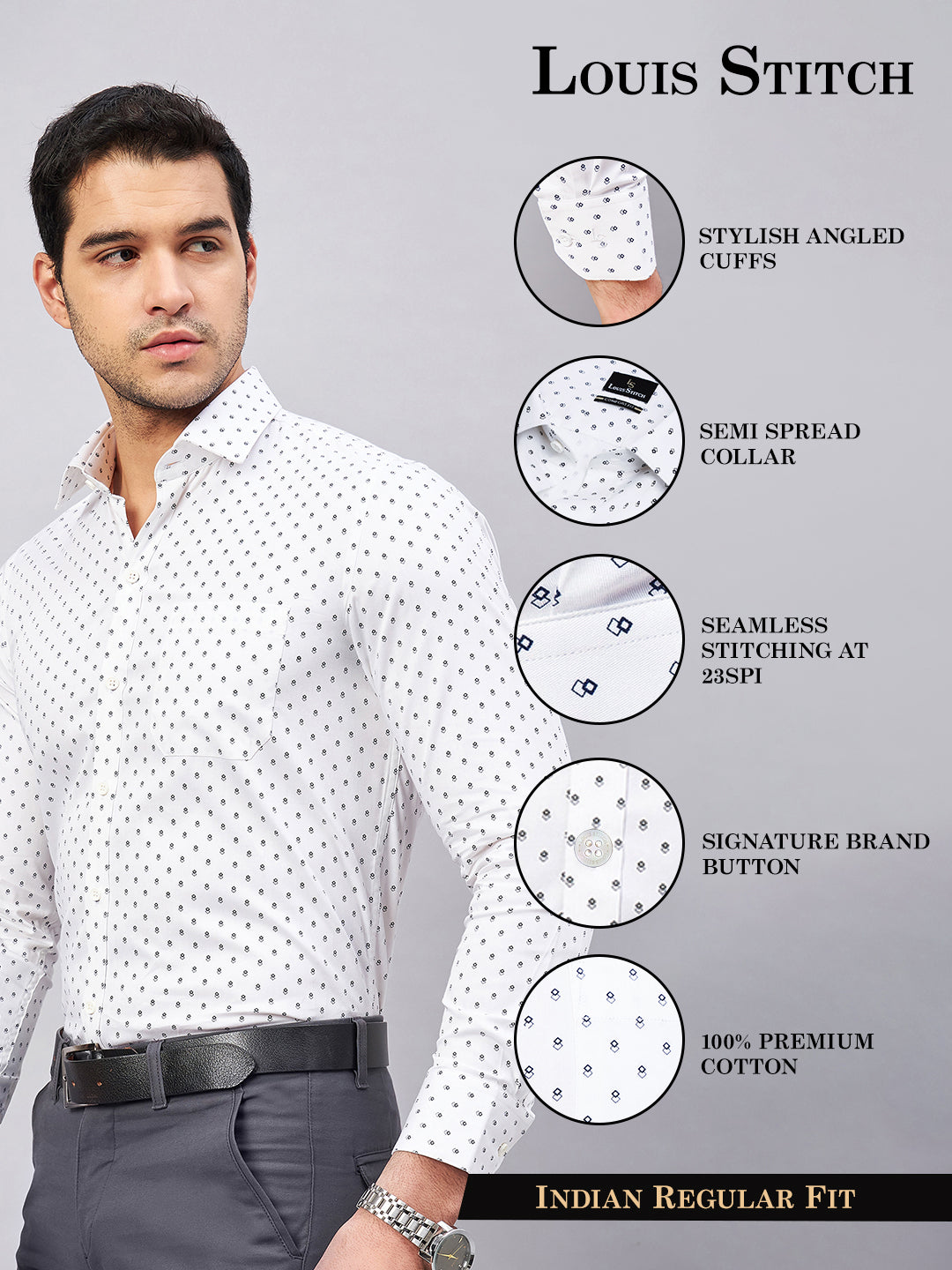 Regular Fit Formal Geometric White Shirt For Men