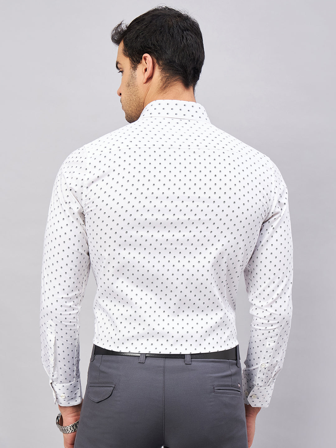 Regular Fit Formal Geometric White Shirt For Men