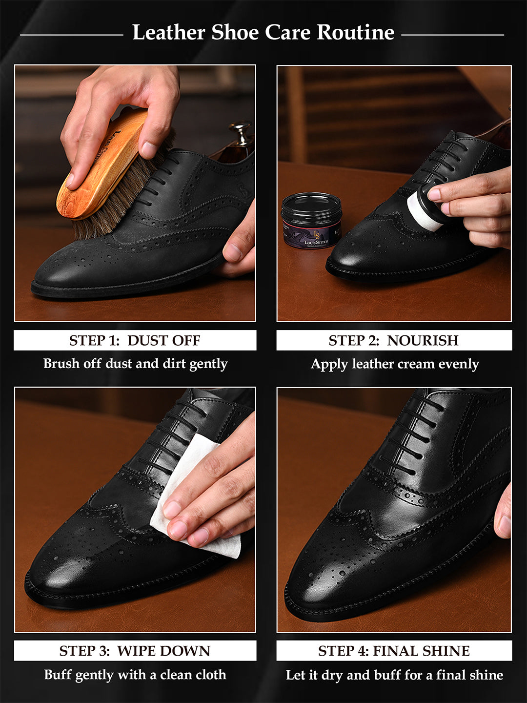 Black and Neutral Leather Shoe Cream with Applicator For Leather items