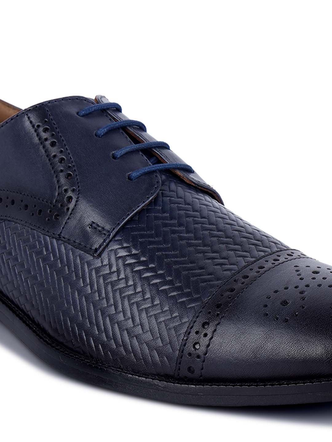 Federal Blue Handmade Premium Italian Leather Weaved Oxfords