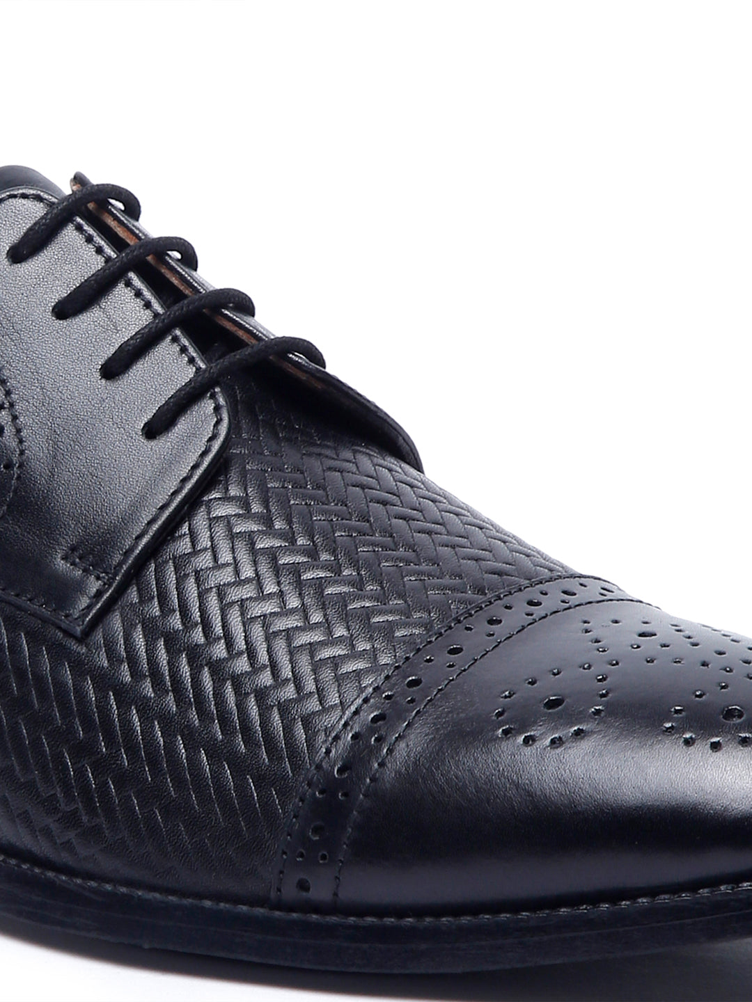 Jet Black Handmade Premium Italian Leather Weaved Oxfords