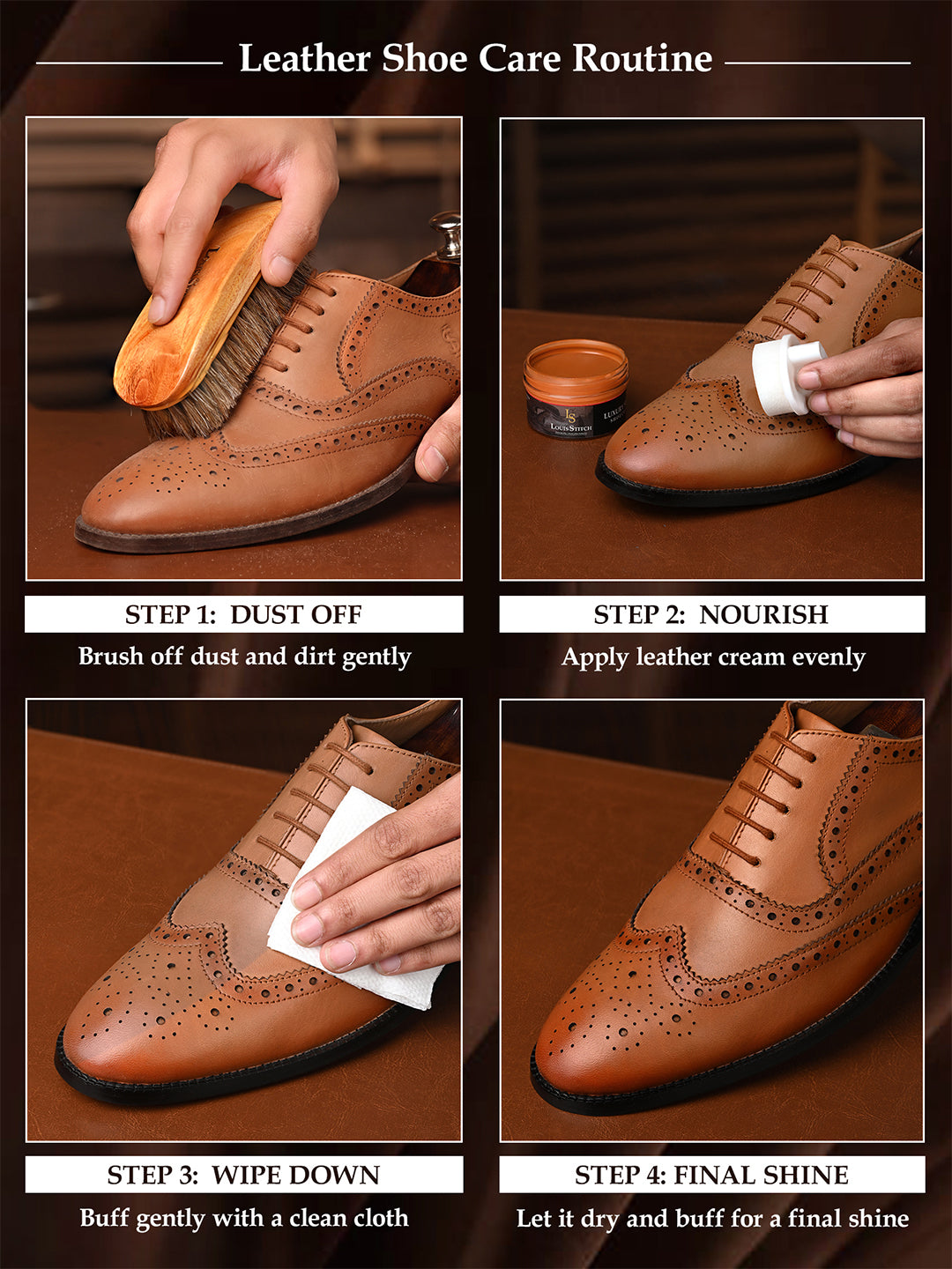 Dark Tan Leather Shoe Cream with Applicator - Best for Shoes and other leather articles (Pack of 2)
