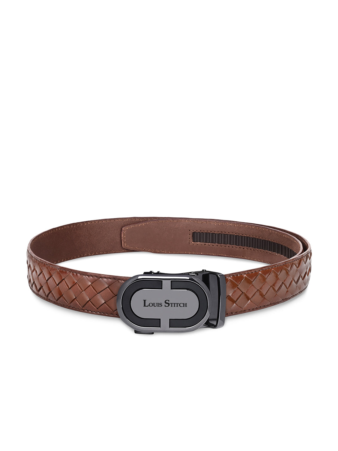Premium VT Leather Men's Gunmetal Black Buckle Auto Lock Belt