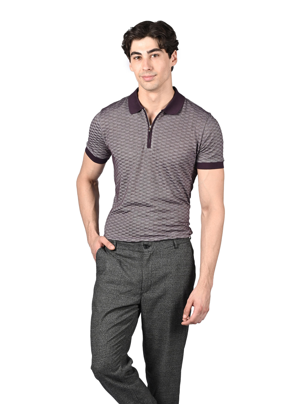 Signature Regular Fit Purple Zippered Polo T-shirt