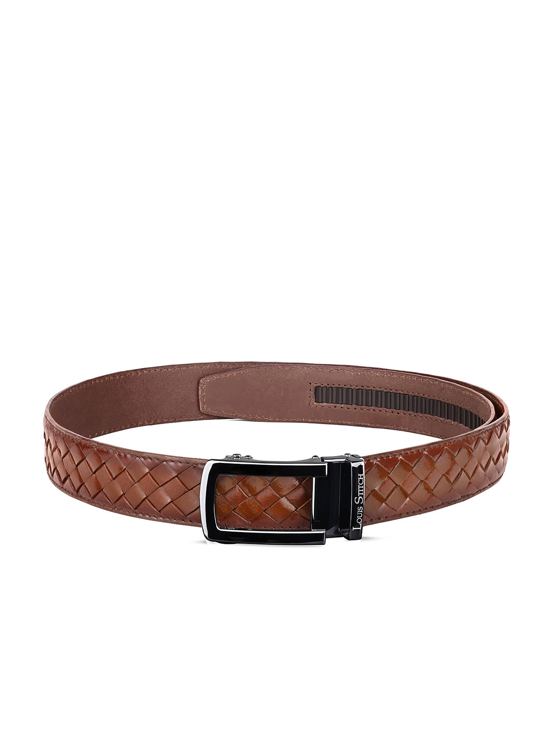 Premium VT Leather Men's Gunmetal Black Buckle Auto Lock Belt