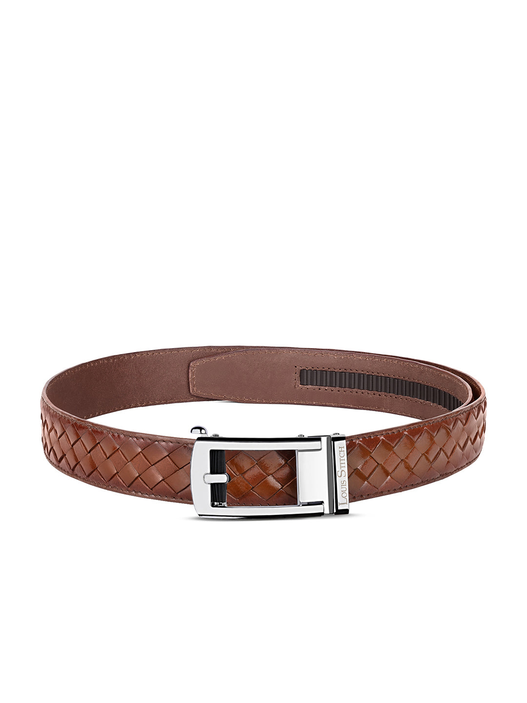 Premium VT Leather Men's Chrome Buckle Auto Lock Belt