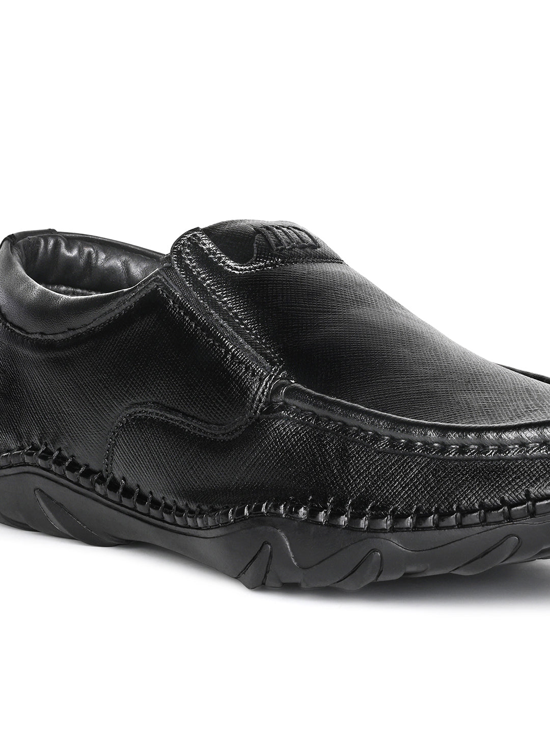 Jet Black Safiano Leather Ultra Lightweight Slip-On Shoes