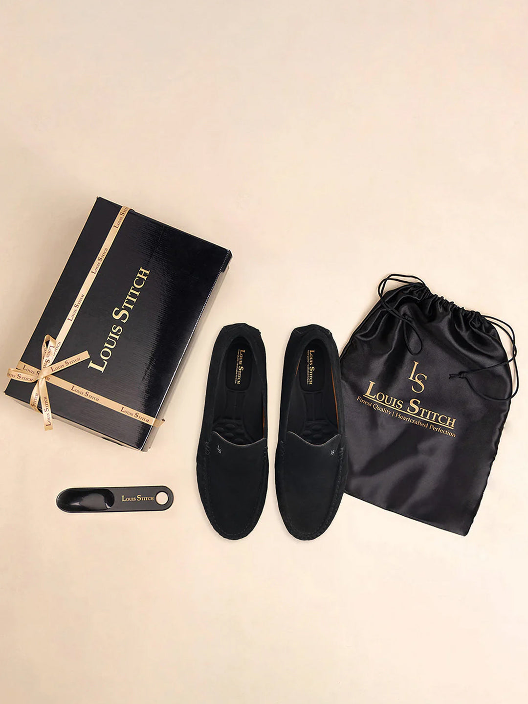 Jet Black Suede Leather Slip-On Penny Loafers