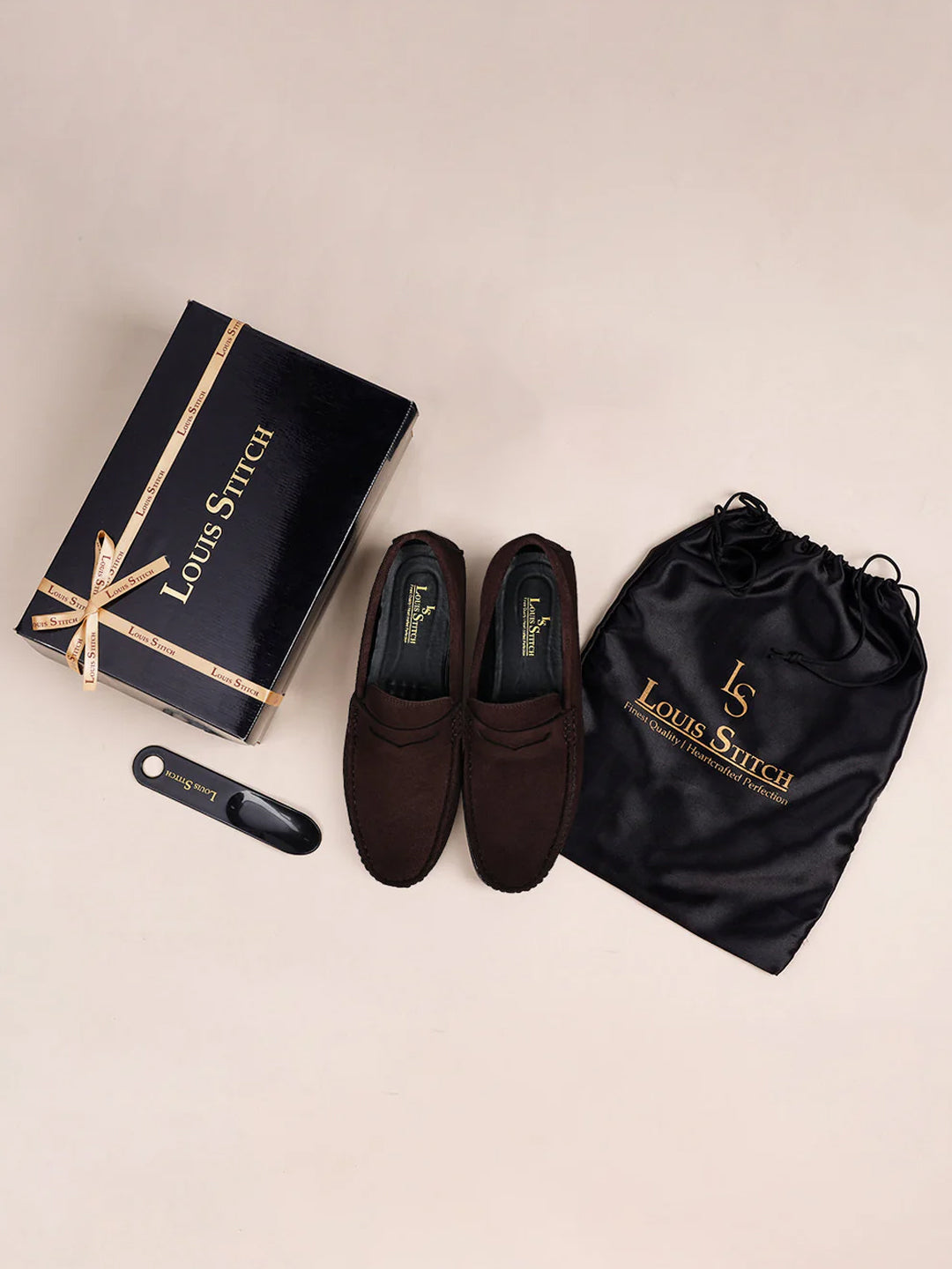 Brunette Brown Handmade Italian Suede Leather Solid Penny Loafers with Buckle