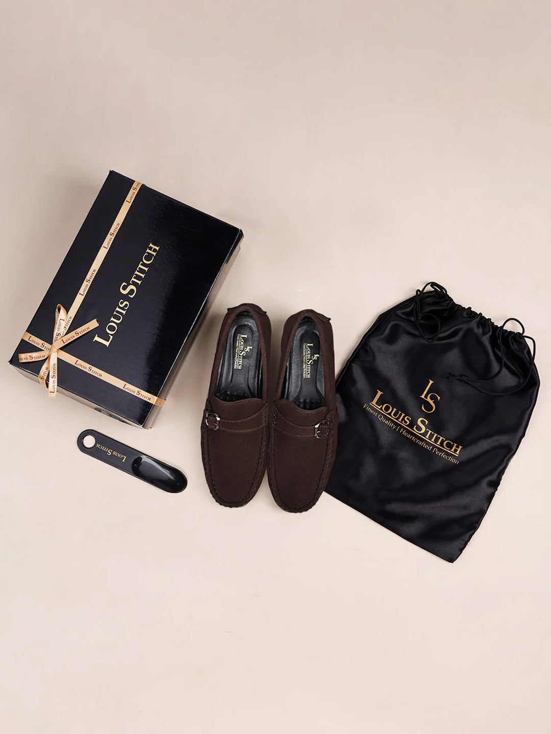 Brunette Brown Handmade Italian Suede Leather Solid Penny Loafers with Buckle