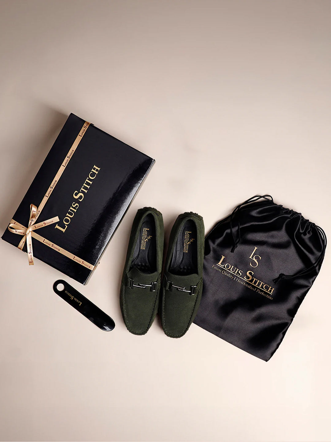Seaweed Green Handmade Italian Suede Leather Penny Loafers with Designer Buckle