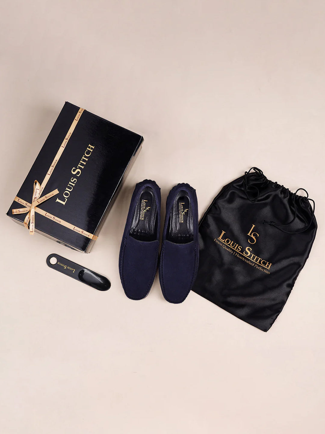 Federal Blue Handmade Italian Suede Leather Slip-On Penny Loafers