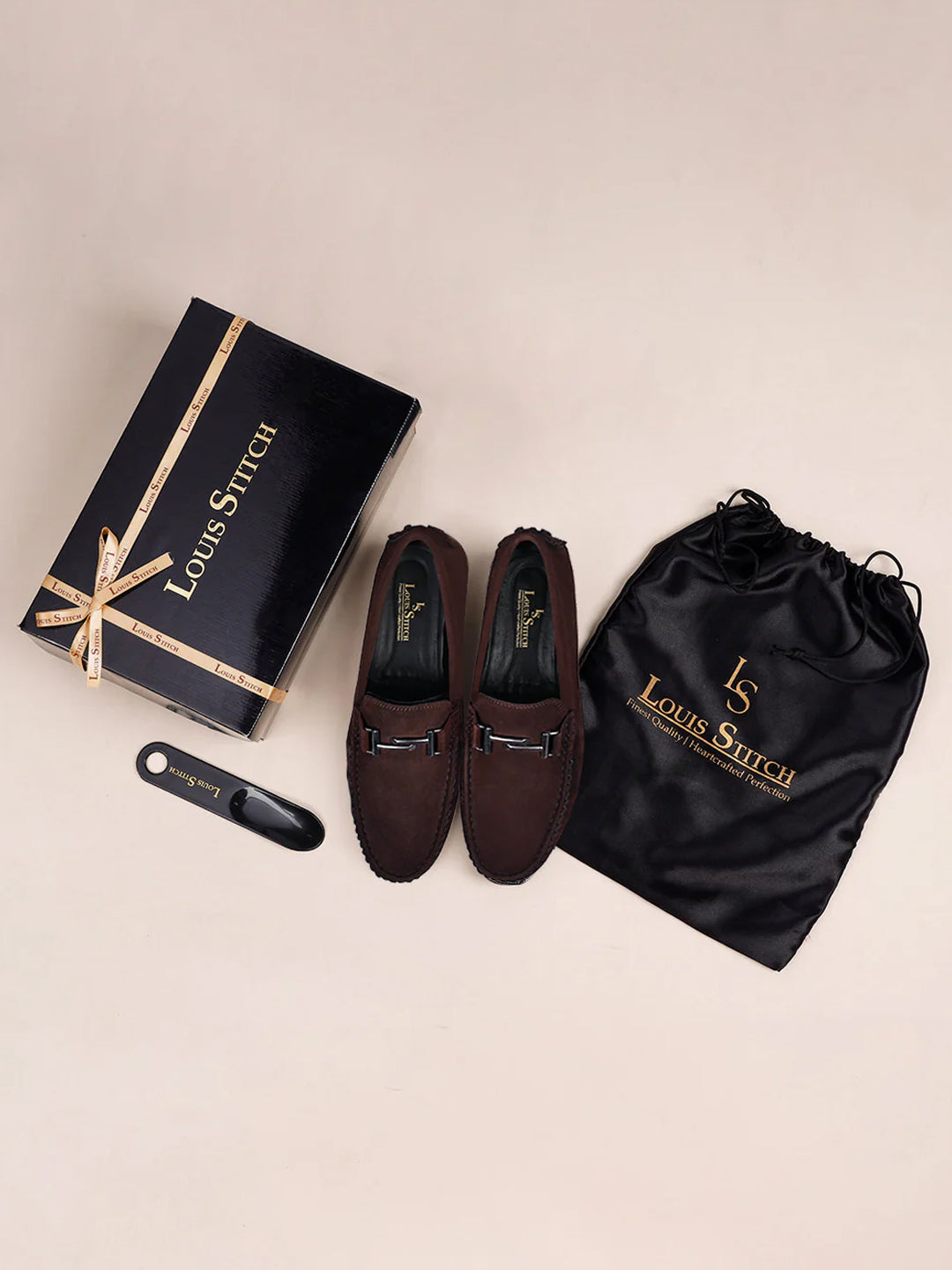 Brunette Brown Handmade Italian Suede Leather Penny Loafers with Designer Buckle