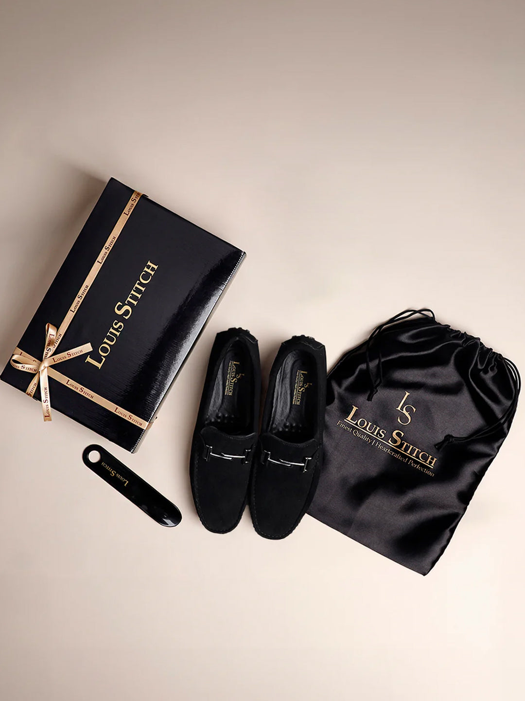 Jet Black Handmade Italian Suede Leather Penny Loafers with Designer Buckle