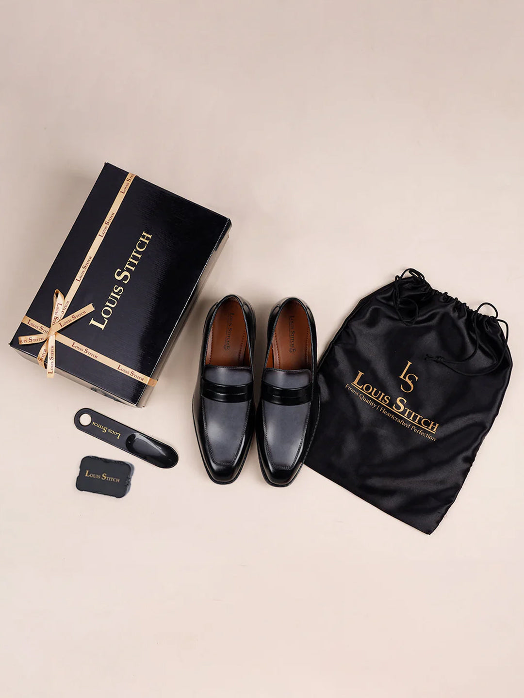 Black and Grey Handcrafted Dual Tone Moccasins Slipon