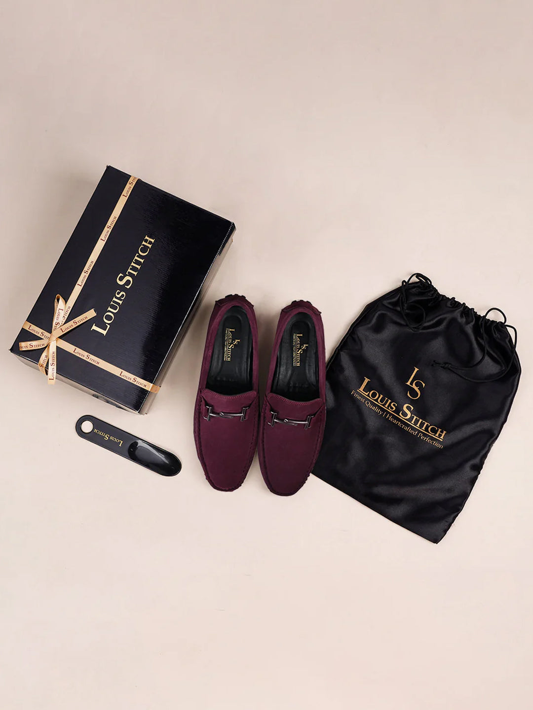 Rosewood Handmade Italian Suede Leather Penny Loafers with Designer Buckle