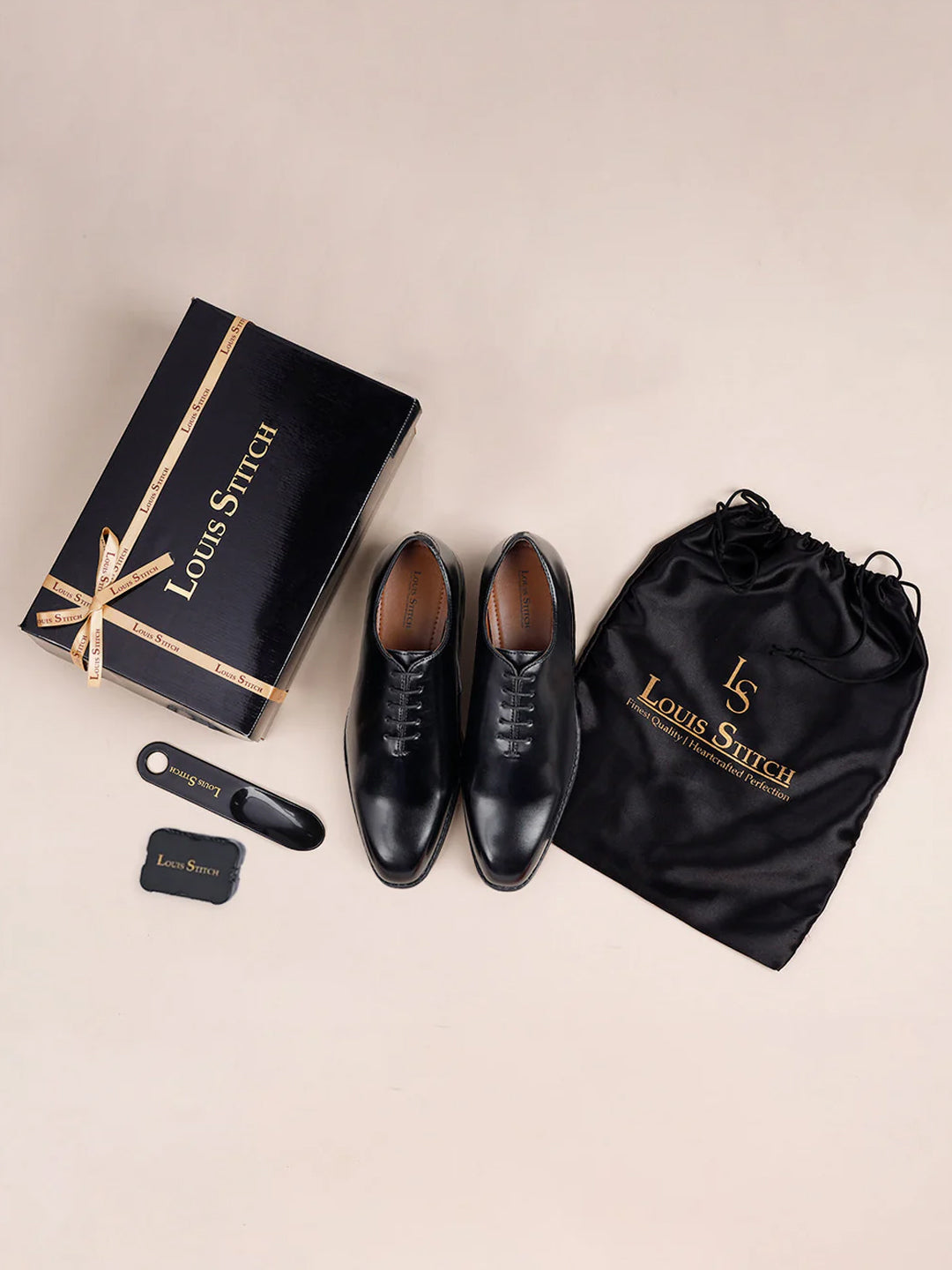 Jet Black Handcrafted Lace-Up Wholecut Derby Shoe