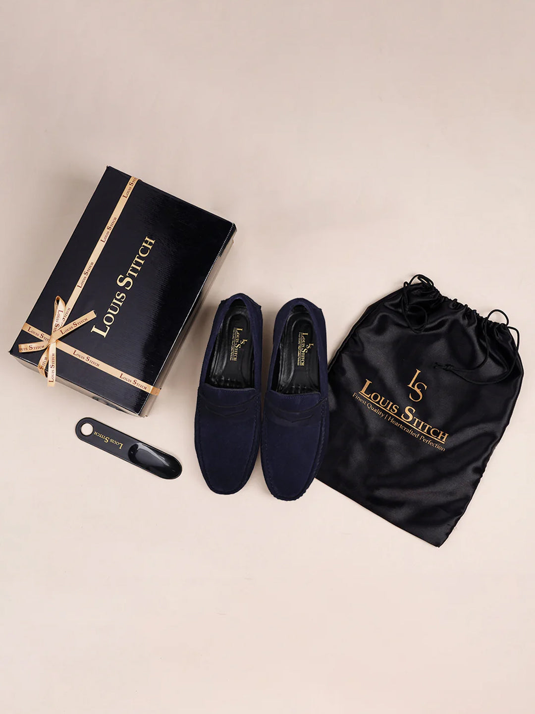 Federal Blue Handmade Italian Suede Leather Solid Penny Loafers