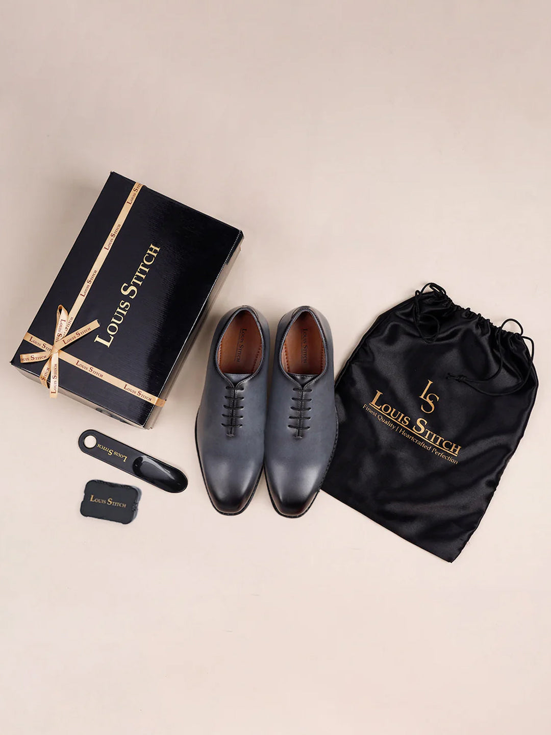 Ash Grey Handcrafted Lace-Up Wholecut Derby Shoe