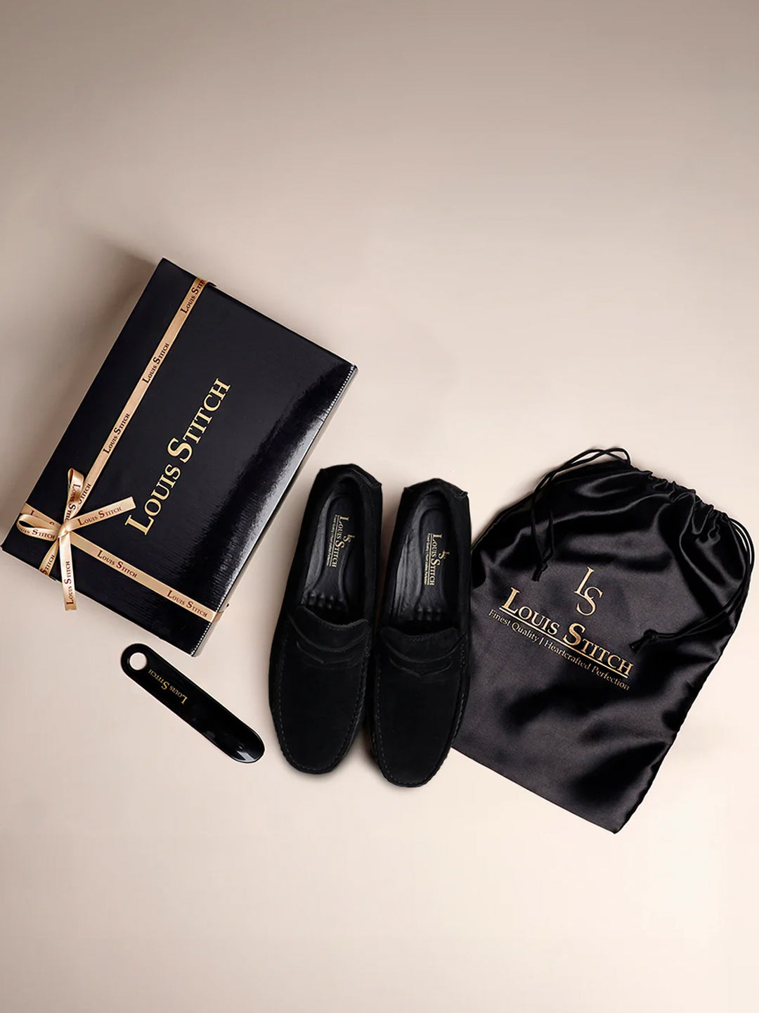 Jet Black Handmade Italian Suede Leather Solid Penny Loafers