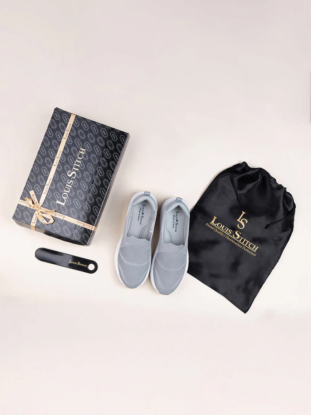 Grey Flyknit Slip-On Sneakers For Men