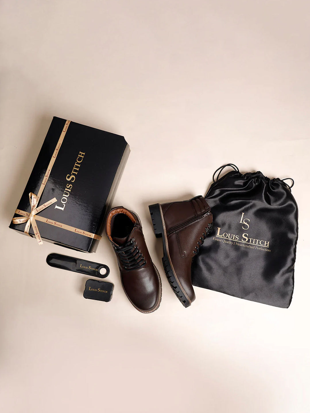 Brunette Brown Handcrafted Derby Lace Up Chain Boots