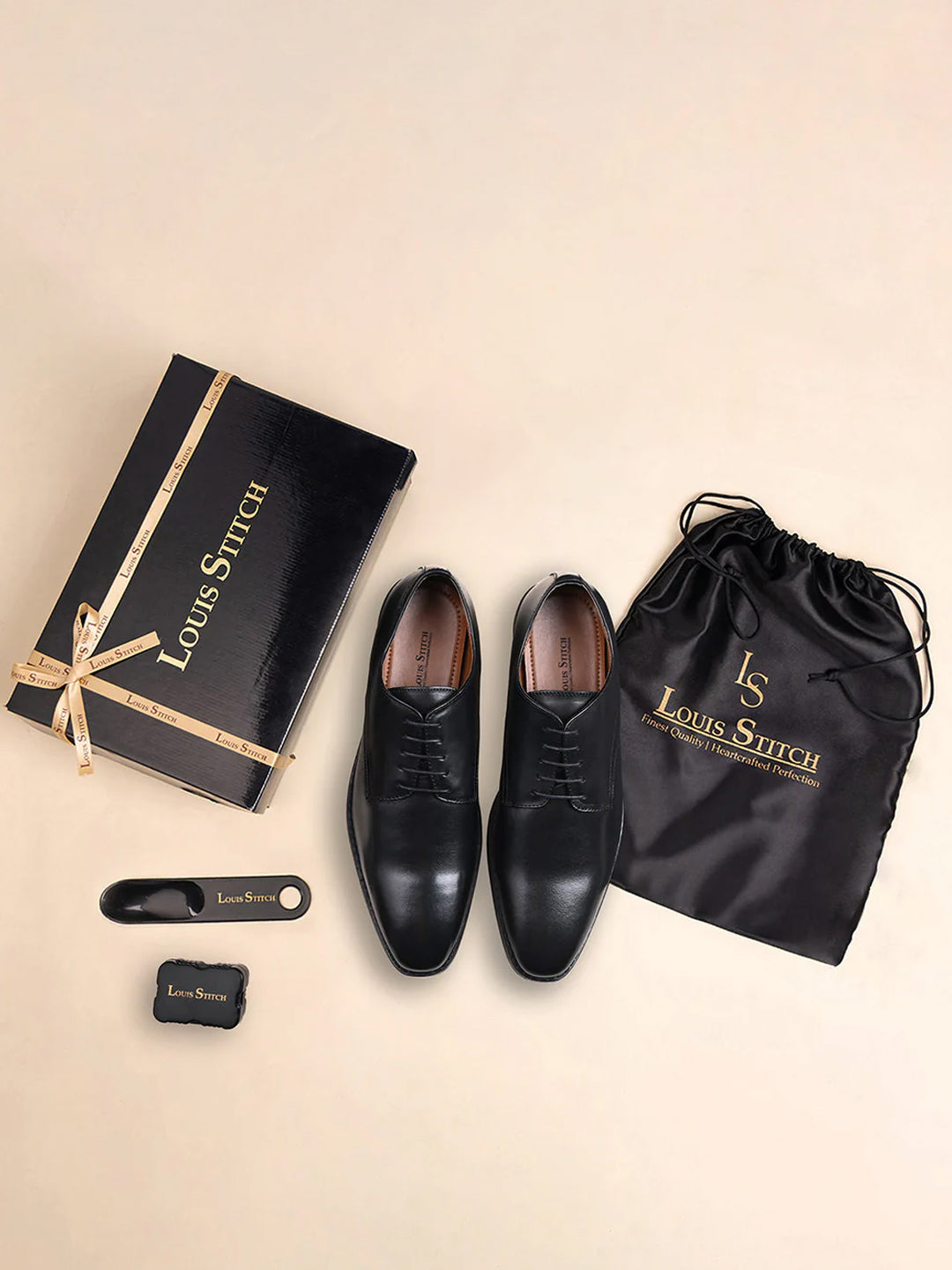 Jet Black Egyptian Crust Leather Derby Shoes