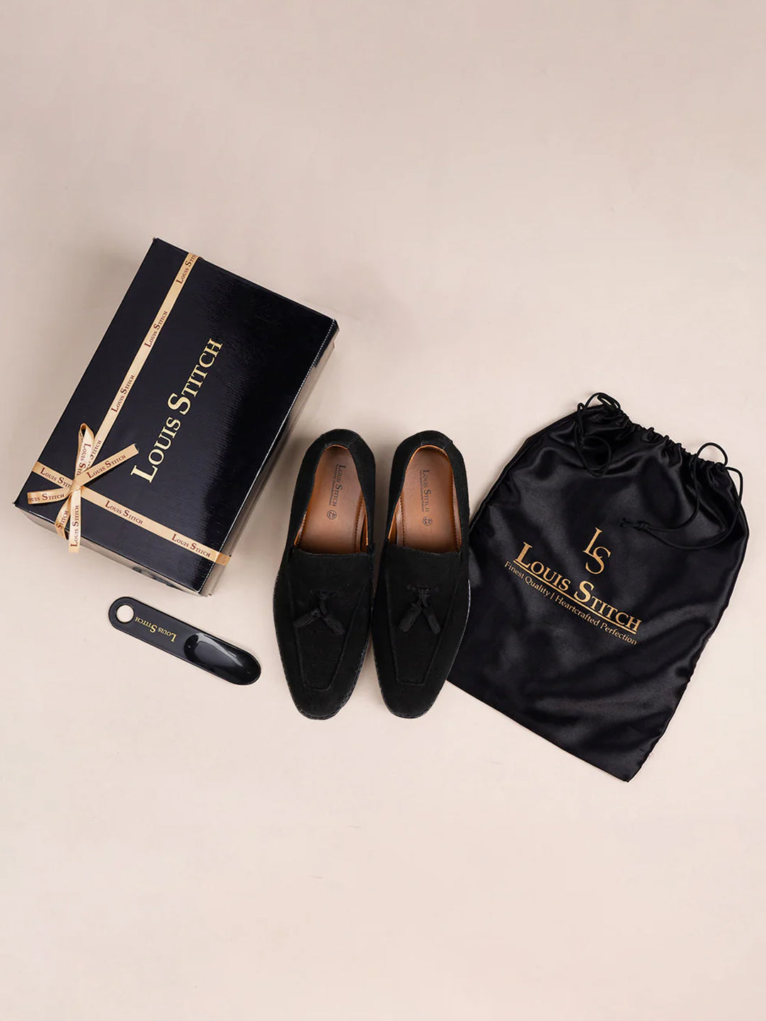 Jet Black Handcrafted Italian Suede Leather Tassel Moccasin Shoes