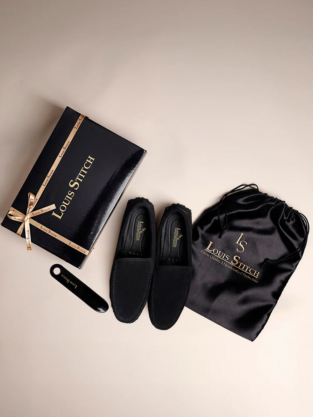 Jet Black Handmade Italian Suede Leather Slip-On Penny Loafers