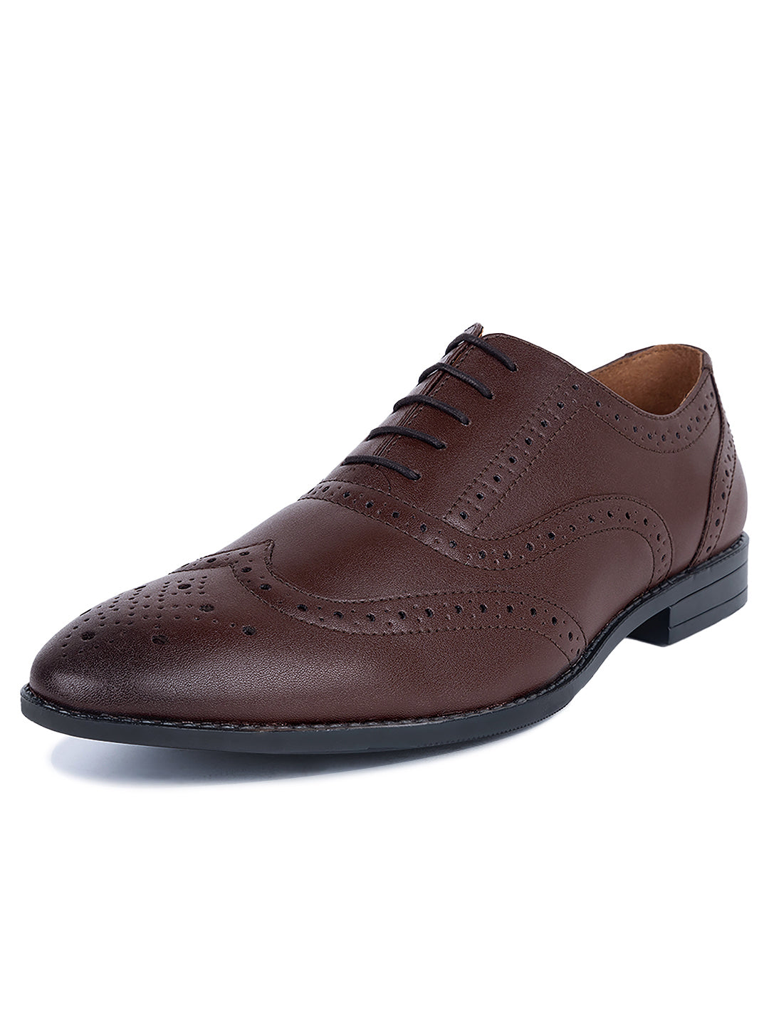 Brunette Brown Wingtip Brogue Style Comfortable Formal Lace Up Shoes