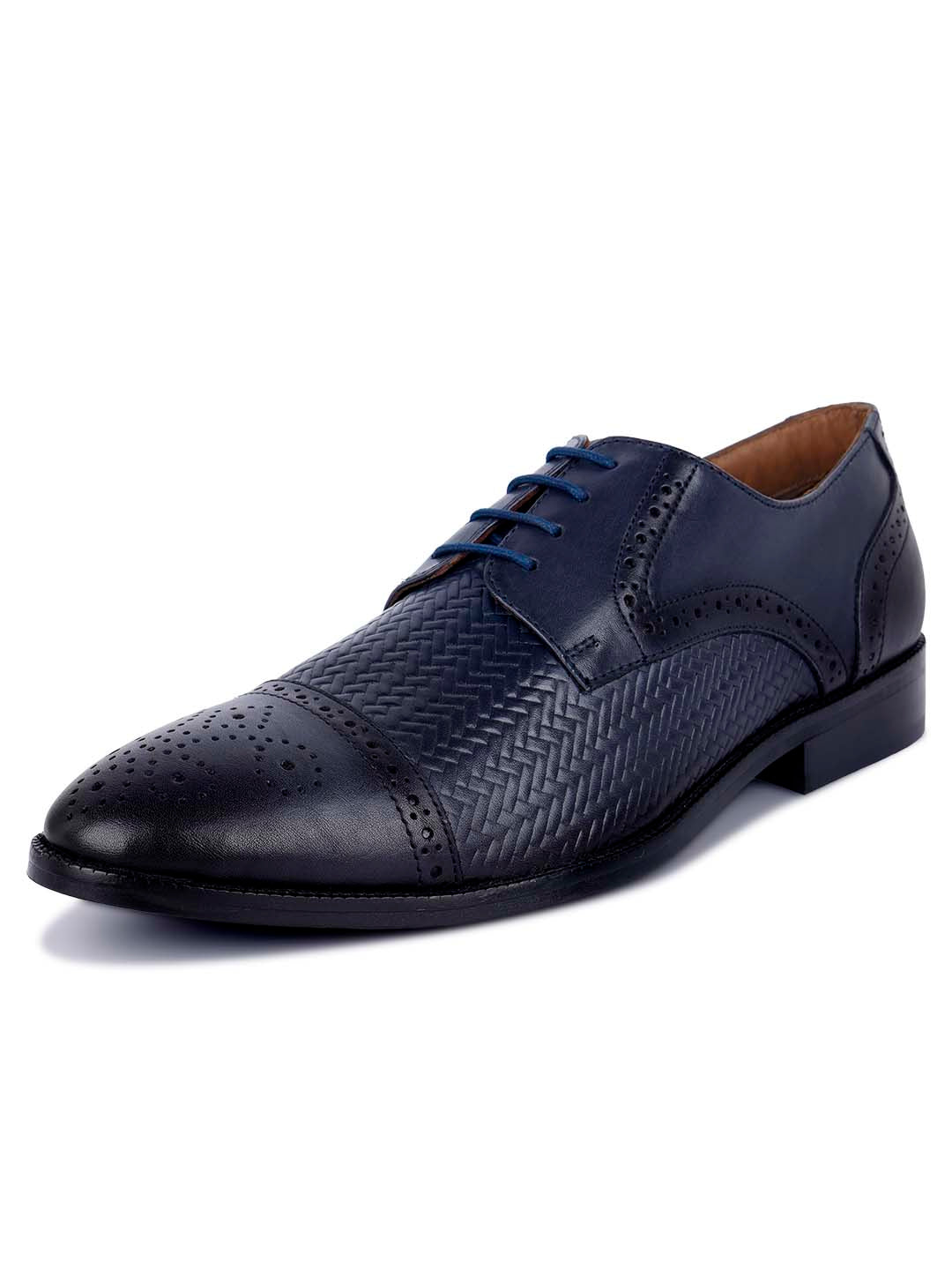 Federal Blue Handmade Premium Italian Leather Weaved Oxfords