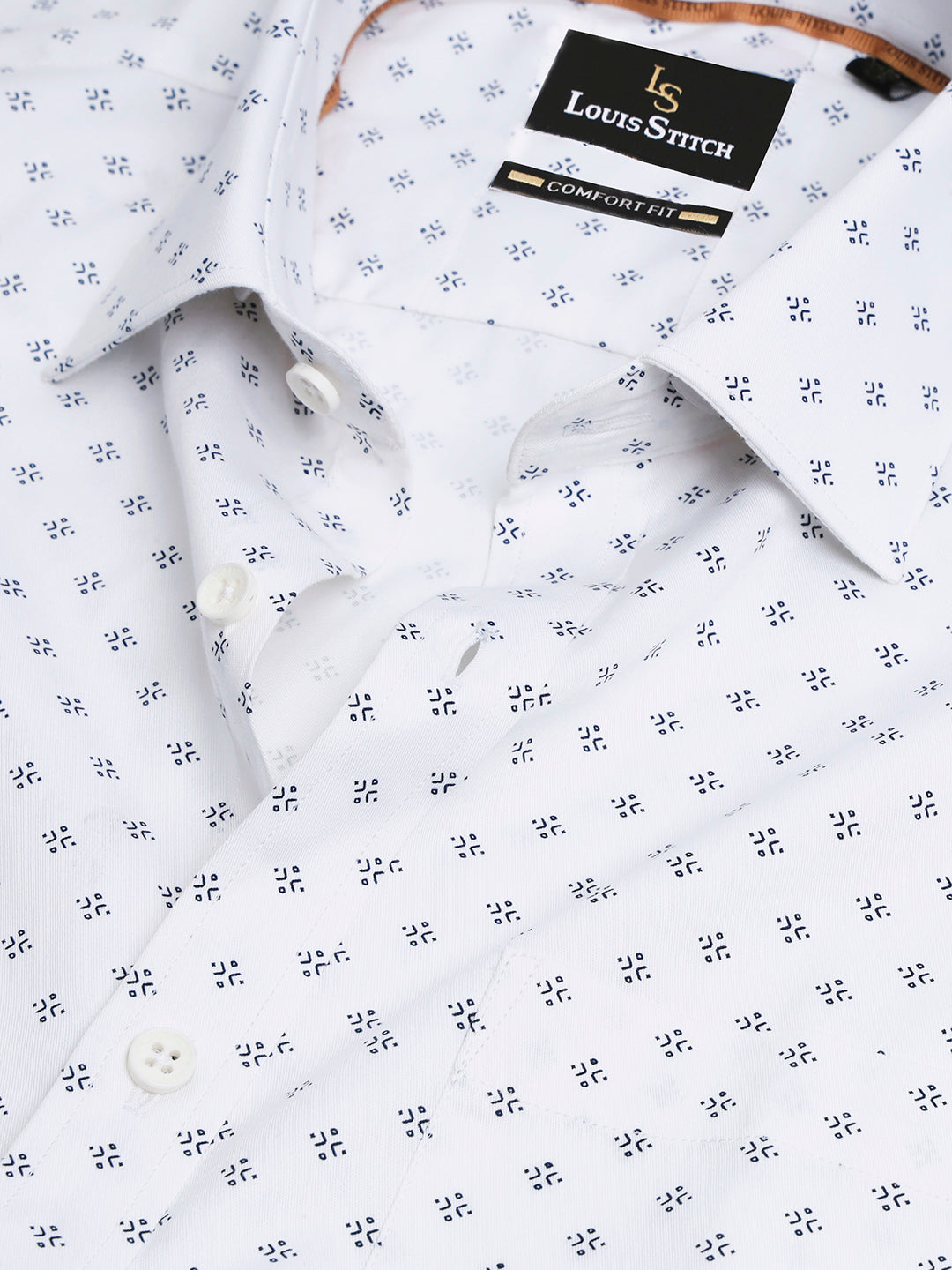 Regular Fit Formal Geometric White Shirt For Men